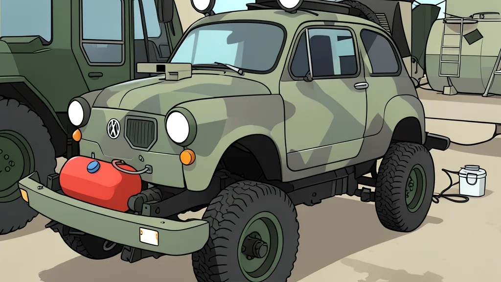 A row of olive green military vehicles parked on a paved road in a mountainous landscape