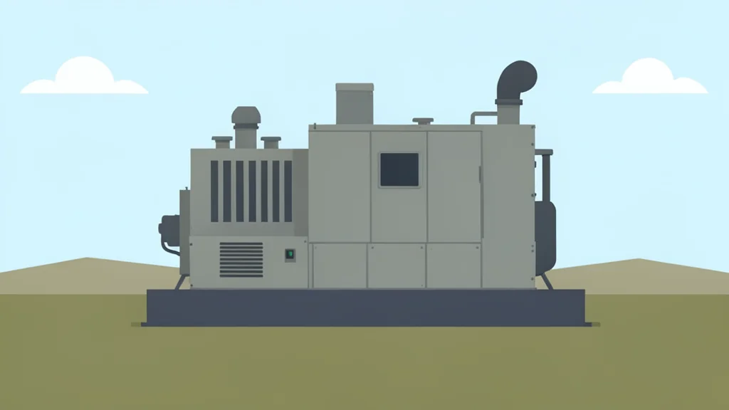 A large industrial diesel generator unit standing in an open field
