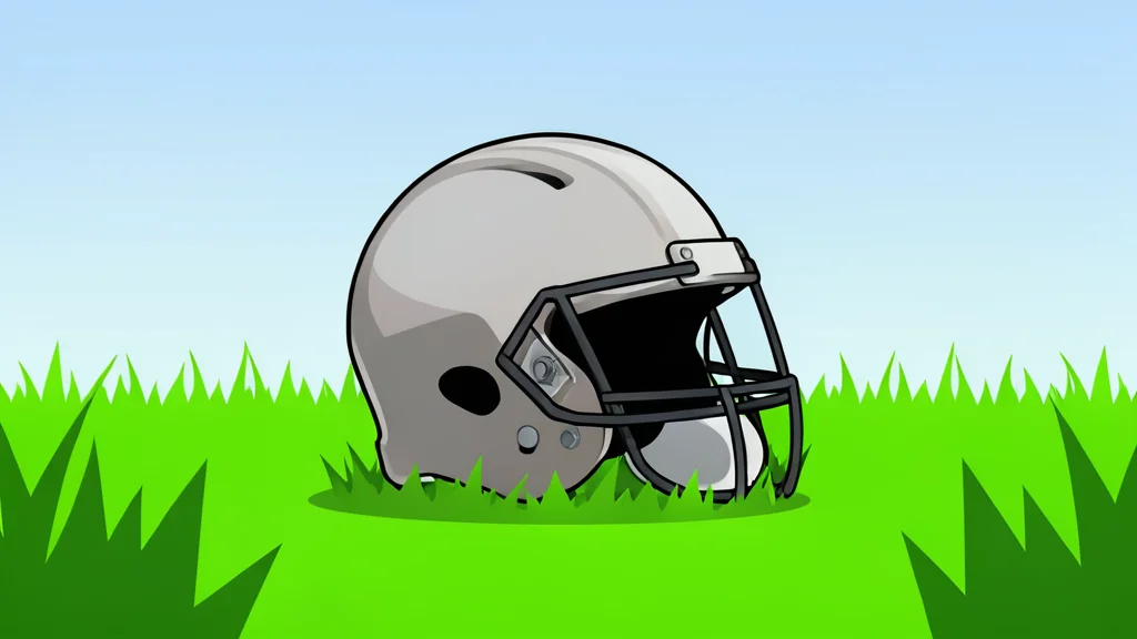 A football helmet resting on a green grass field