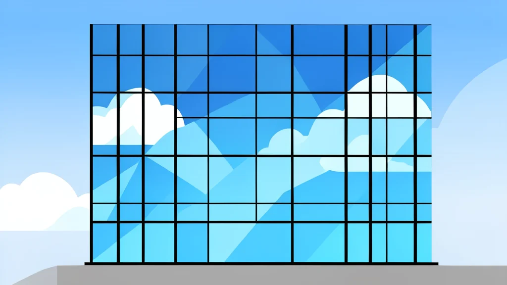 A modern glass office building facade reflecting the sky
