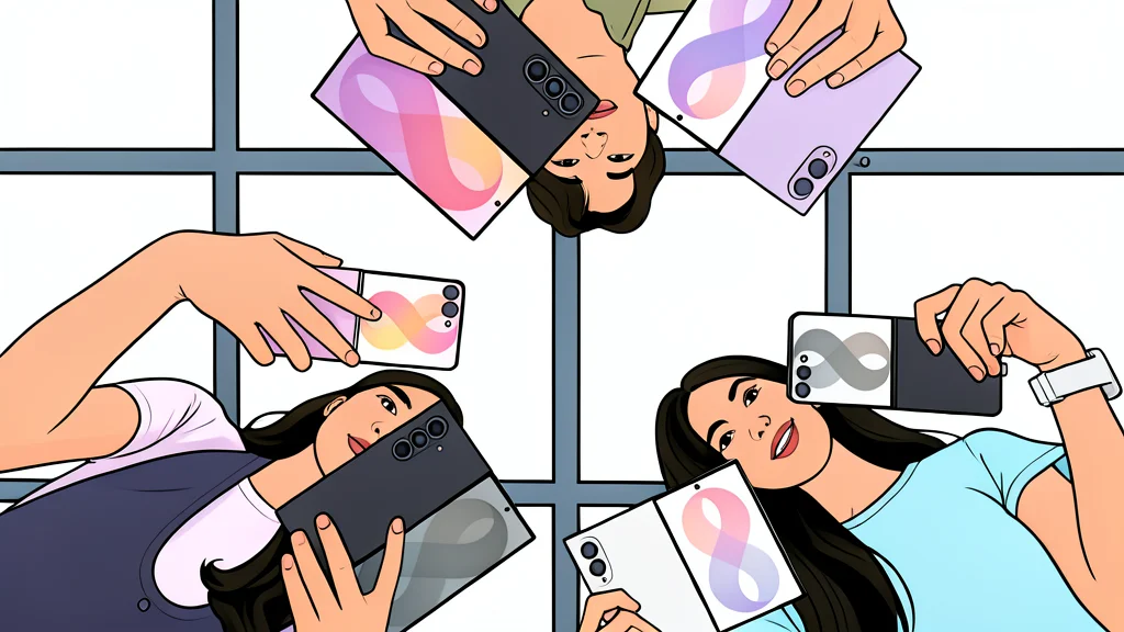 A sleek, rectangular smartphone with a visible hinge mechanism in the center, resting on a smooth, reflective surface.