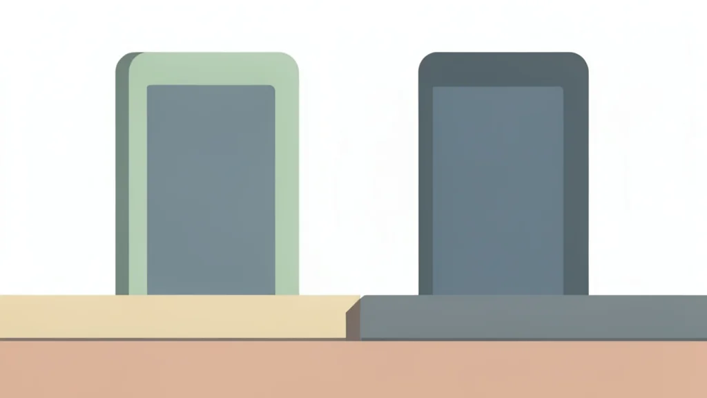 Two distinct geometric structures standing side by side on a flat surface, separated by a narrow gap