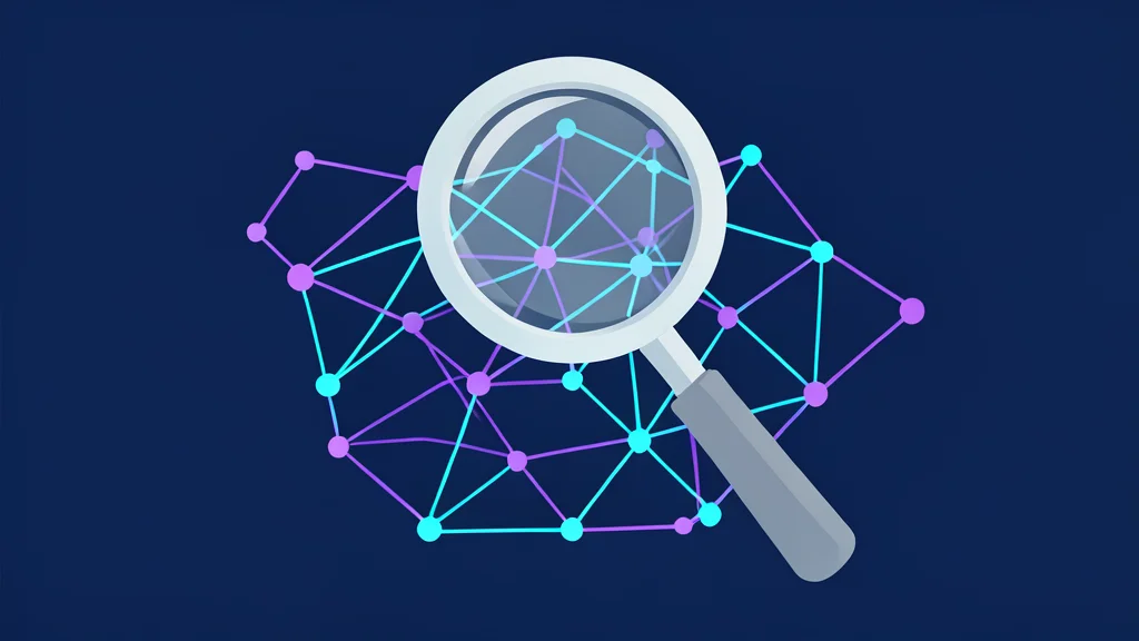 A magnifying glass hovering over a glowing, abstract network of connected nodes