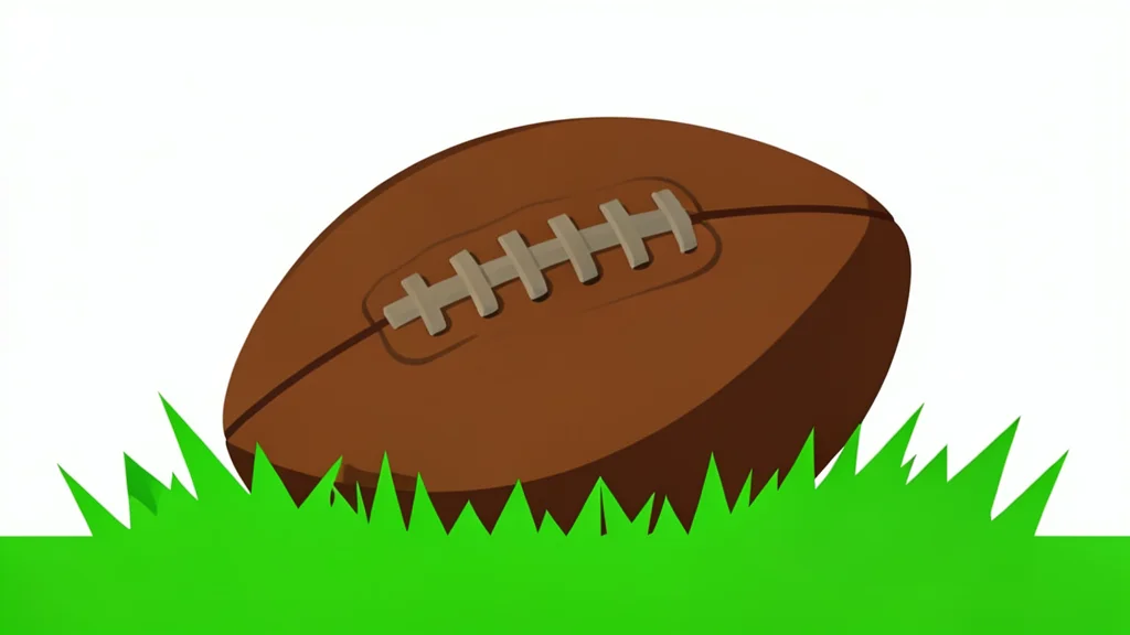 A worn leather football resting on green grass