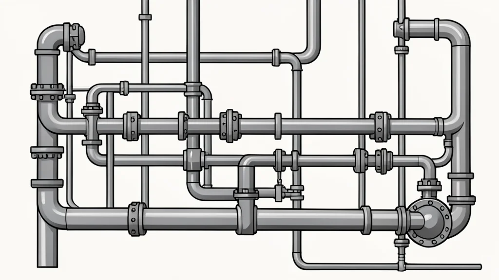 A network of industrial steam pipes and valves in a factory setting