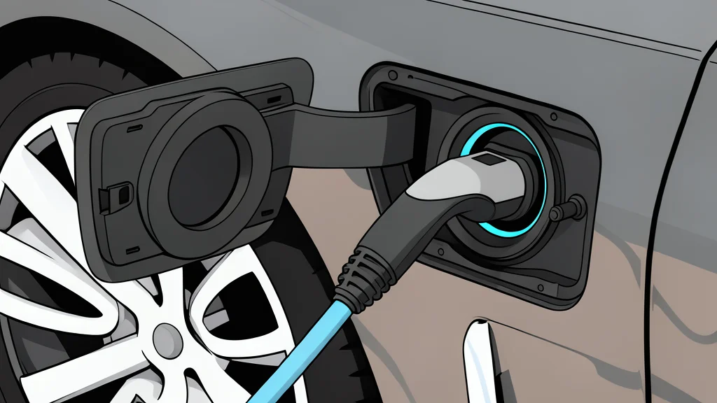A white electric vehicle charging cable plugged into a port on the side of a car