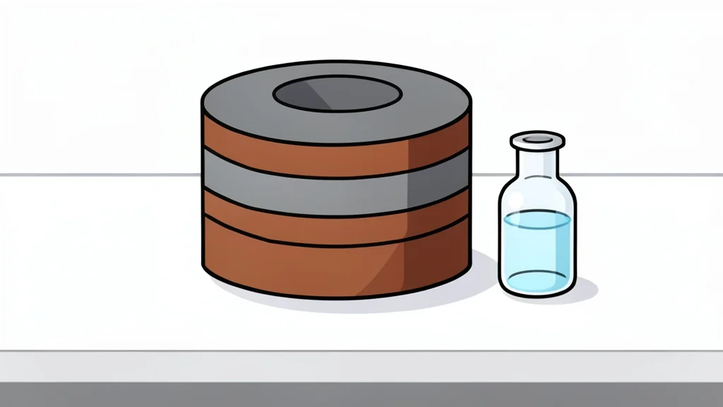 A geological core sample lying on a wooden table next to a hand lens and a small vial of liquid