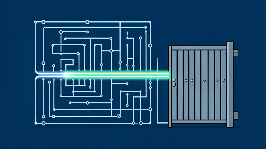 A digital maze with a single glowing path leading to a locked gate