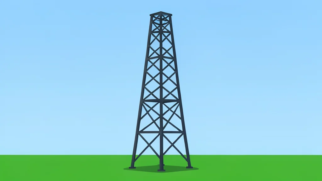 A steel lattice tower structure standing in an open field