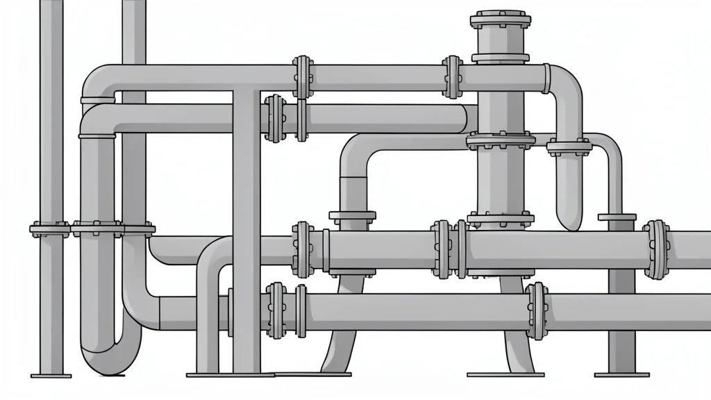 A network of large industrial pipes and valves in a factory setting