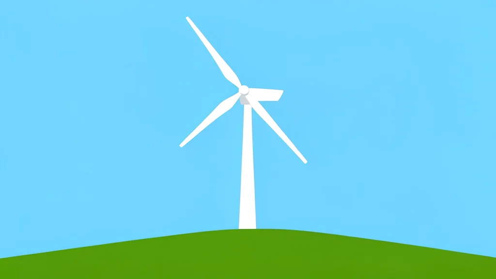 A single wind turbine on a grassy hill under a clear sky