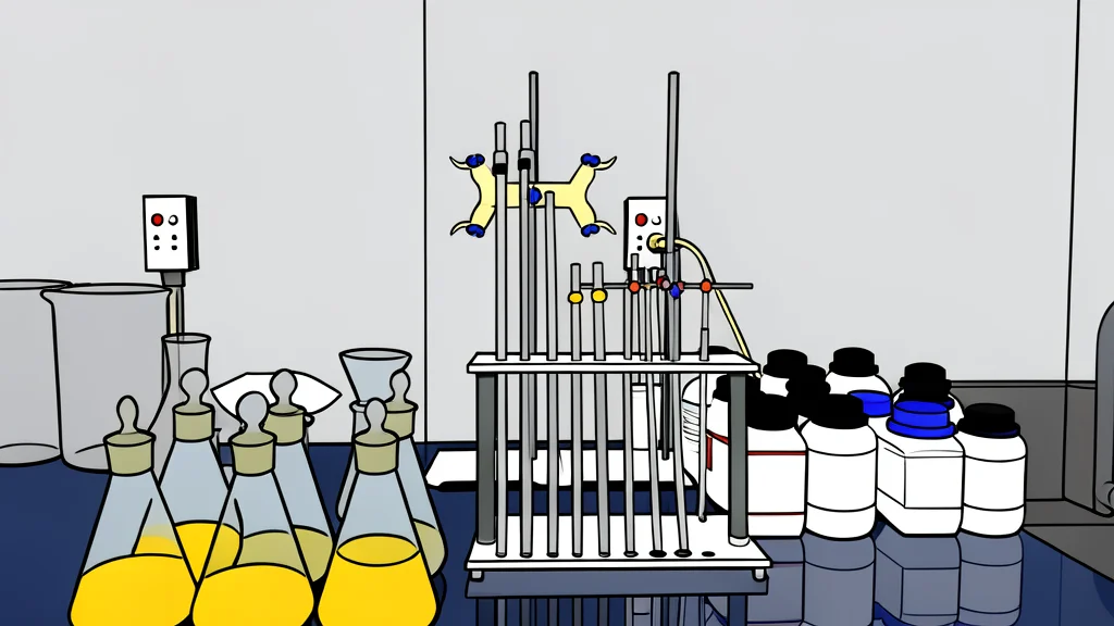 A pile of grey industrial powder next to a small glass vial containing a clear liquid