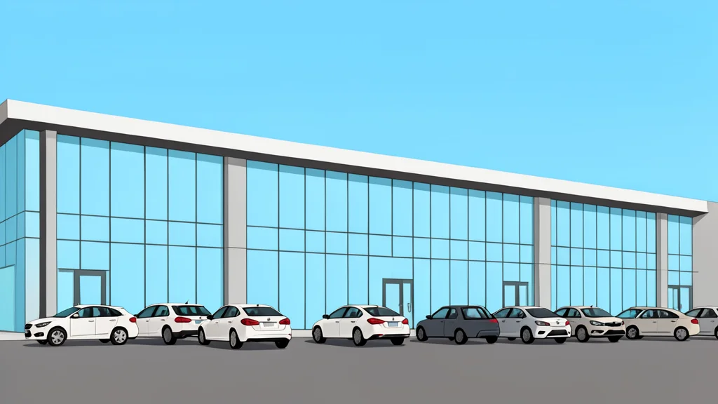 A modern shopping centre exterior with glass facades and parked cars