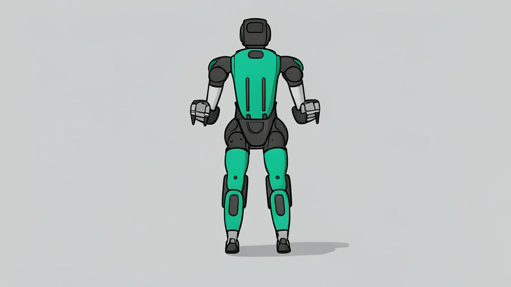 A bipedal humanoid robot standing in a warehouse aisle next to stacked cardboard boxes