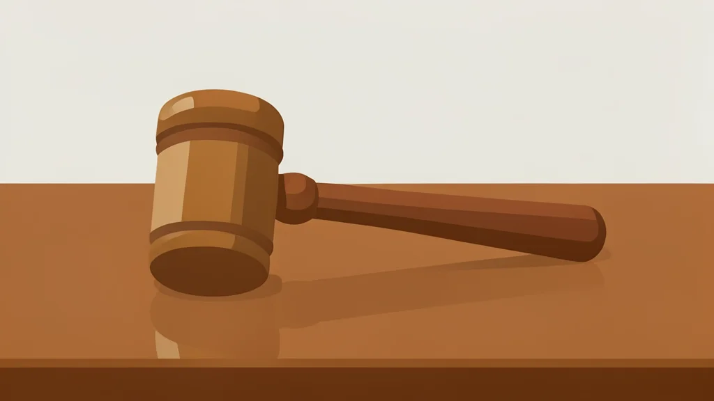 A wooden gavel resting on a polished desk surface