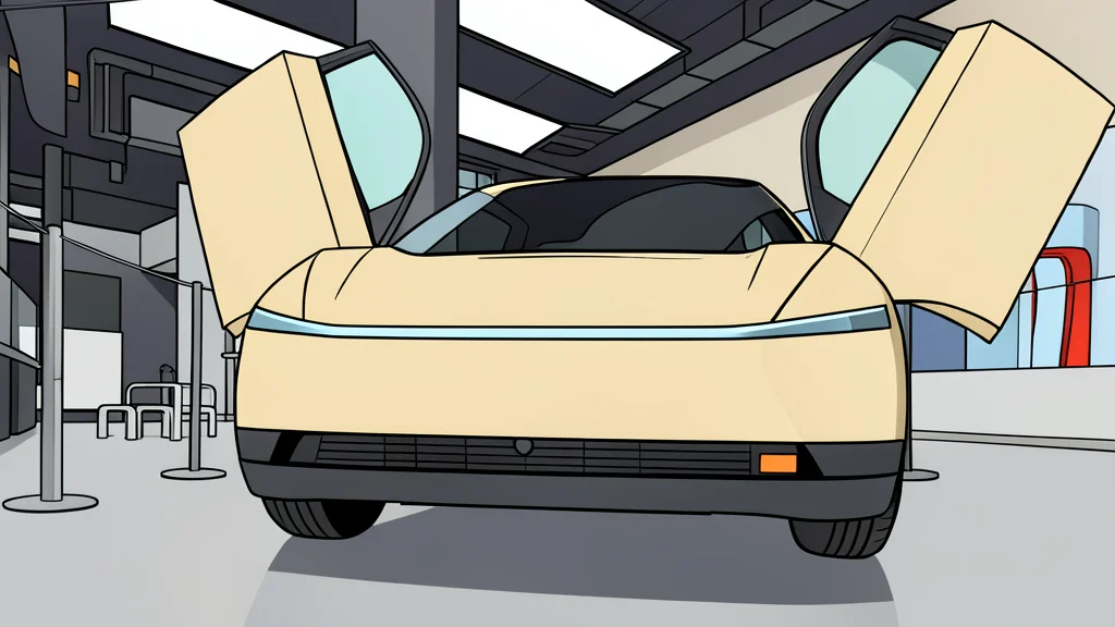 A sleek, two-seated electric vehicle with a smooth, curved windshield and no visible steering wheel, parked on a polished showroom floor.