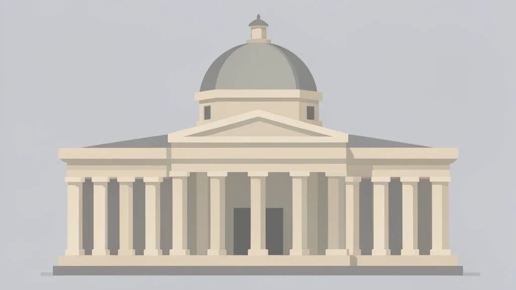 A large, classical stone building with columns and a dome, representing a central bank institution.