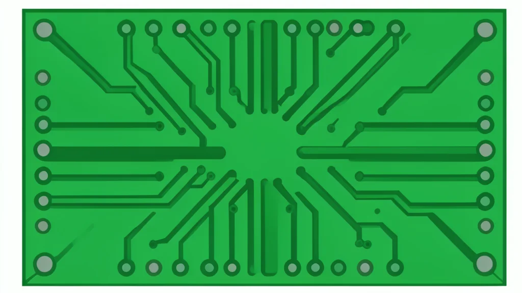 A detailed view of a green circuit board with intricate copper pathways and solder points.