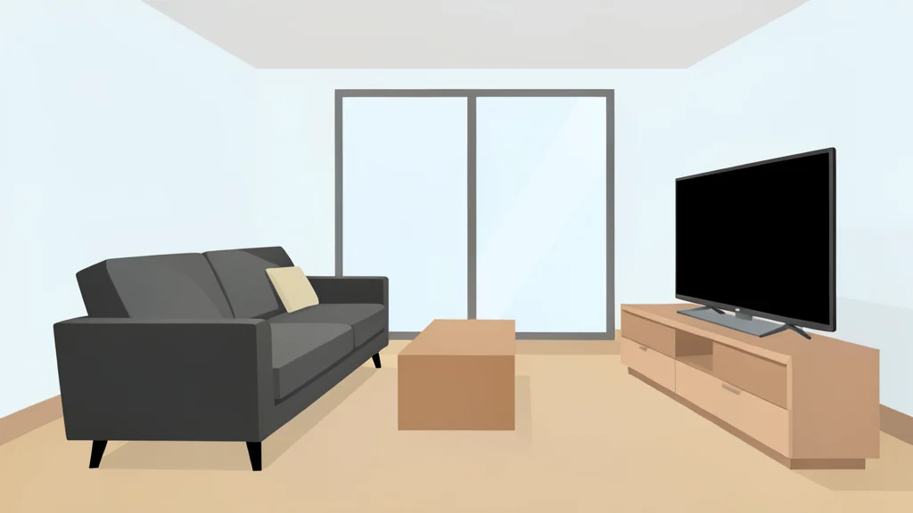 A modern living room interior featuring a sofa and a television set
