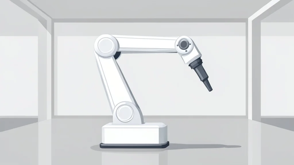 A sleek, white industrial robotic arm with articulated joints standing on a polished concrete floor in a bright, empty warehouse.