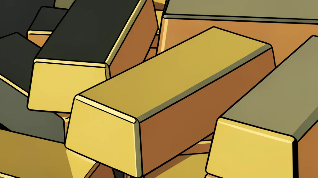 A small pile of shiny, yellow metal bars resting on a dark wooden surface