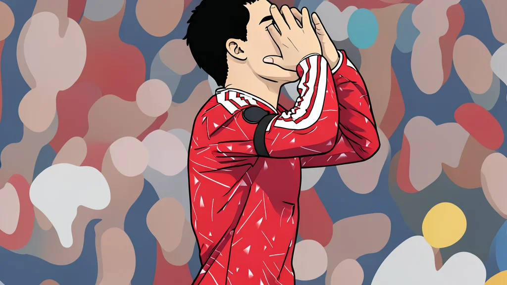 A red and white striped football jersey hanging on a wooden hanger against a plain wall