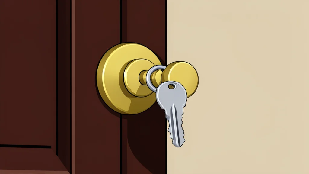 A wooden house key resting on a plain surface