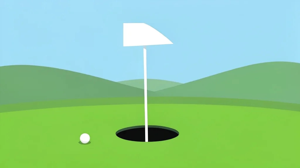 A green golf course with a flagstick in a hole and a golf ball on the grass
