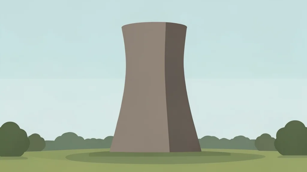 A large industrial cooling tower standing in a rural field