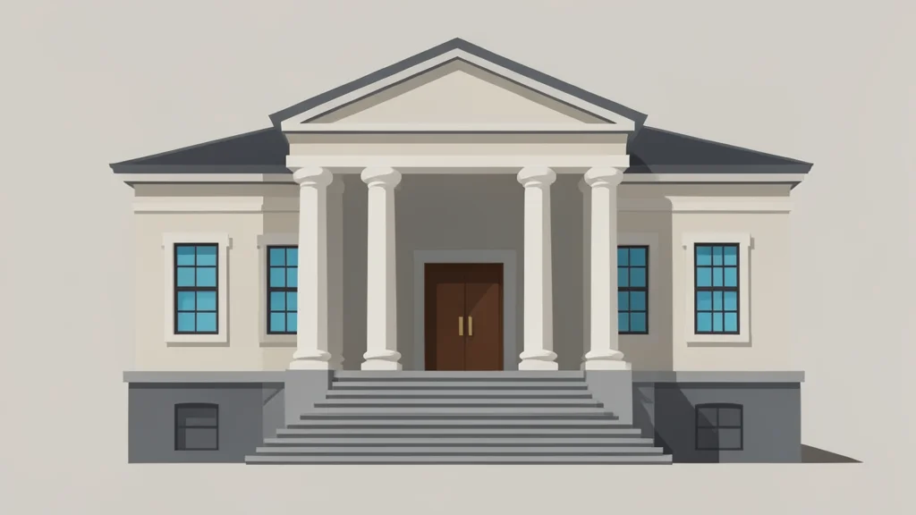 A large classical bank building with tall stone columns and a wide staircase.