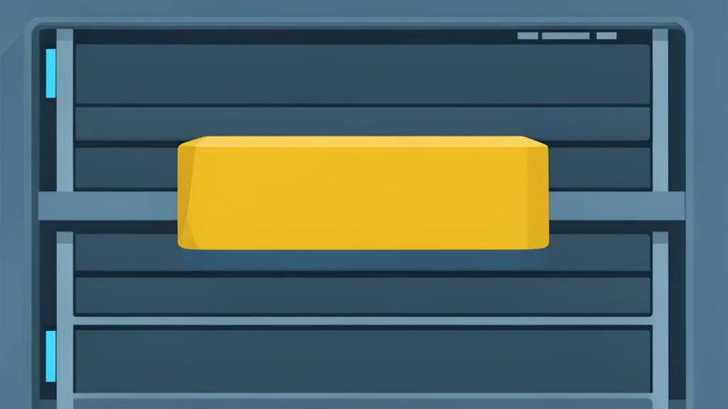 A gold bar resting on a secure server rack