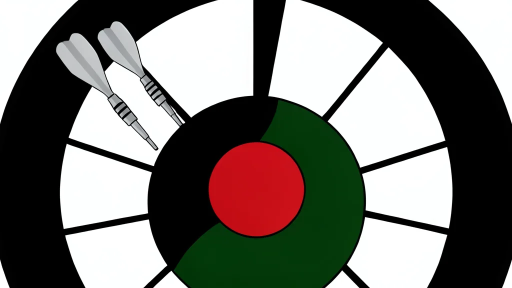 A dartboard with a red and green target face and a single dart stuck in the center bullseye