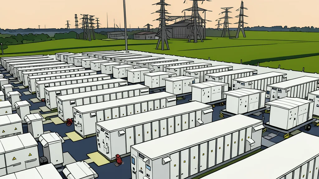 A large industrial building with rows of cooling towers and ventilation units standing in a rural landscape