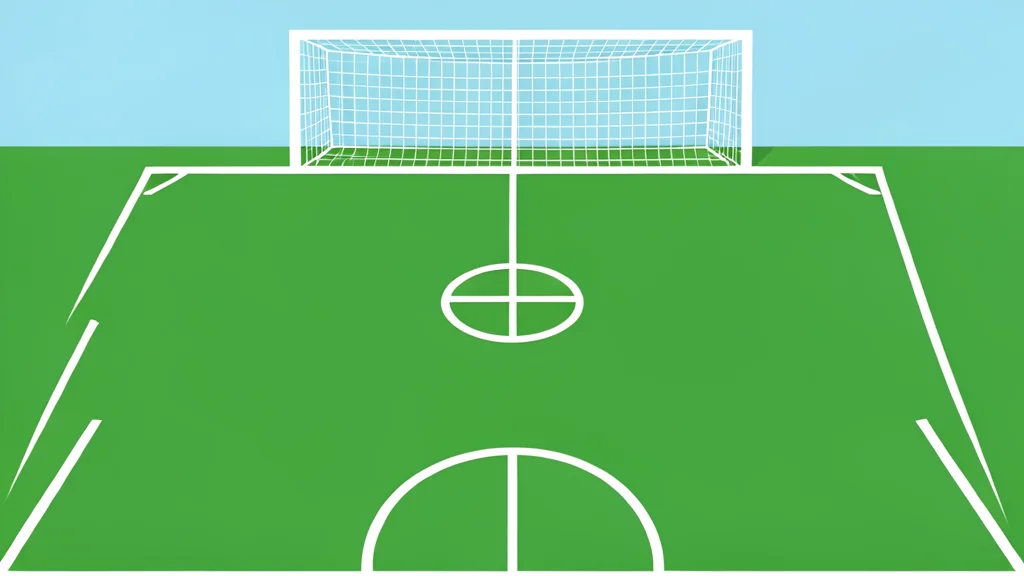 A green grass football pitch with white boundary lines and a goal net in the background