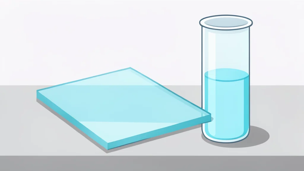 A glass microscope slide resting on a laboratory bench next to a test tube containing clear liquid