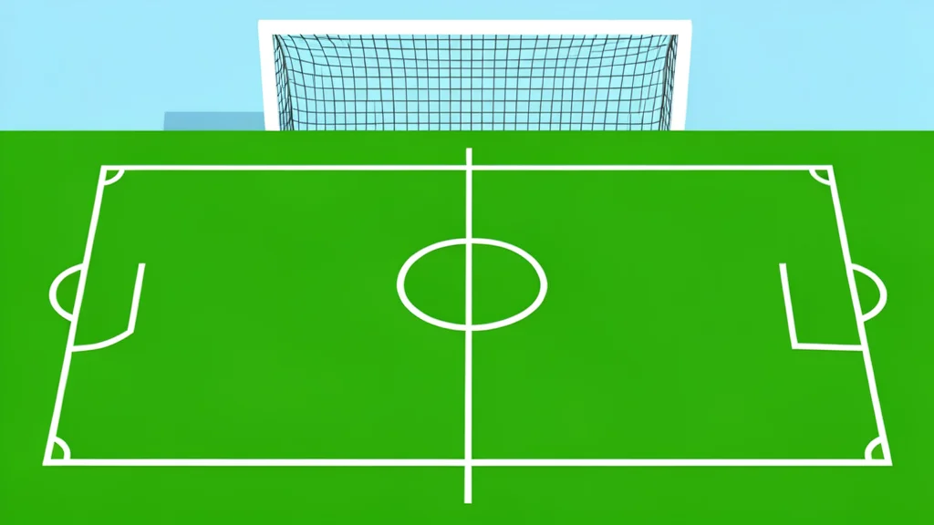 A green grass football pitch with white boundary lines and a goal net in the background