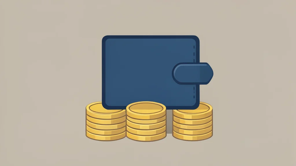 A digital wallet icon resting on a stack of physical coins