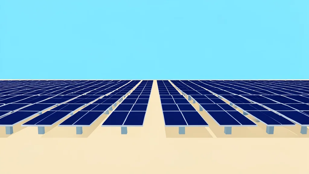 A large solar panel array stretching across a flat landscape under a clear sky