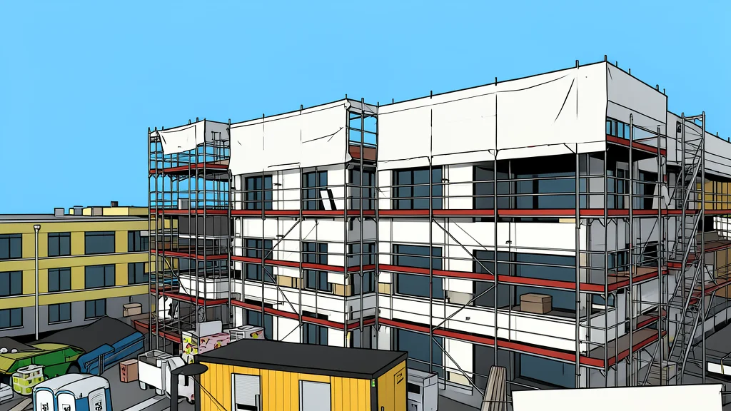 A modern residential building under construction with scaffolding