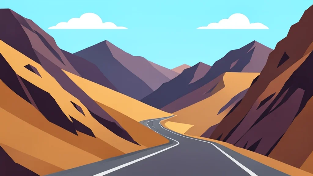 A rugged mountain pass bordering a desert landscape