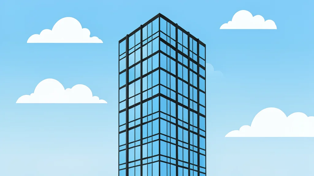 A modern glass skyscraper with a grid-like facade reflecting the sky