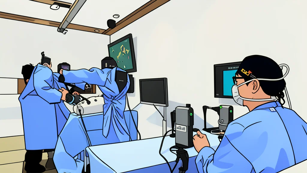 A sterile white operating room with a surgical table and overhead lighting