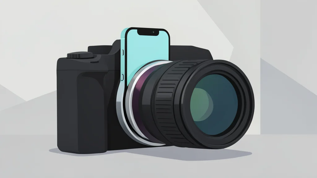 A magnetic smartphone mount attached to a camera lens with a clip-on filter