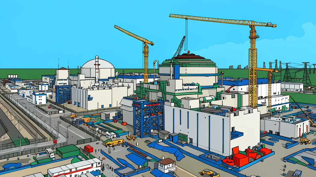 A large, white, cylindrical nuclear containment building with a smooth dome roof, standing in a coastal landscape with green vegetation and blue water in the background.