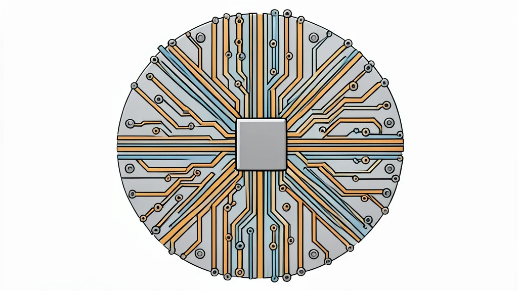 A close-up view of a complex silicon wafer with intricate circuit patterns