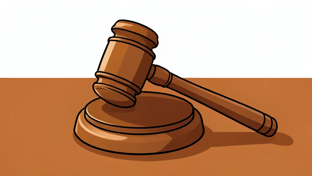 A polished wooden gavel resting on a smooth, reflective table surface