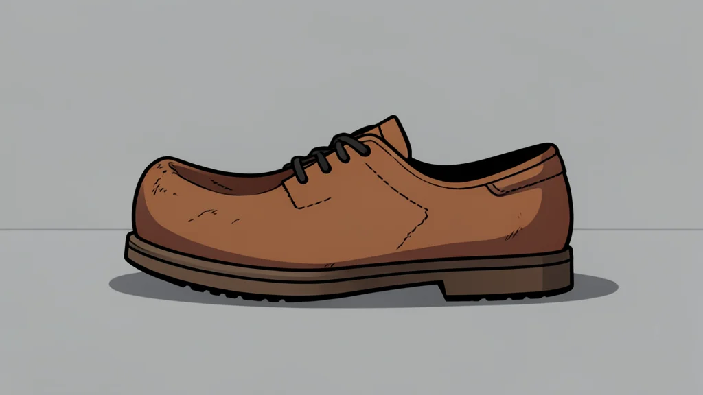 A single, worn leather shoe resting on a concrete floor