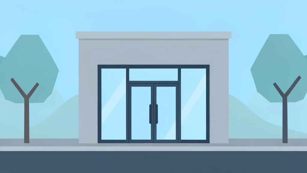 A modern bank branch entrance with glass doors and a quiet street outside