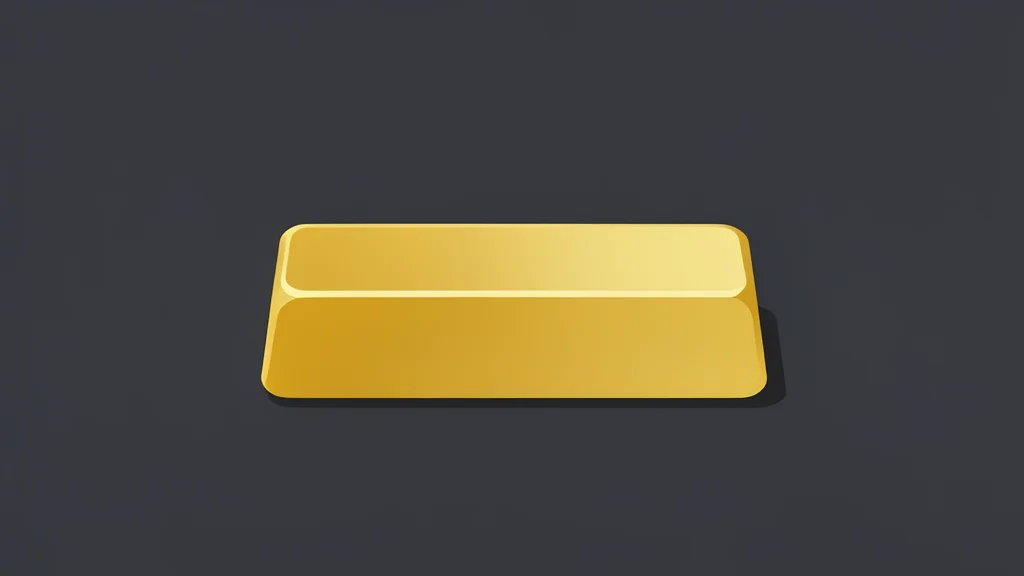 A single, polished gold bar resting on a dark, textured surface