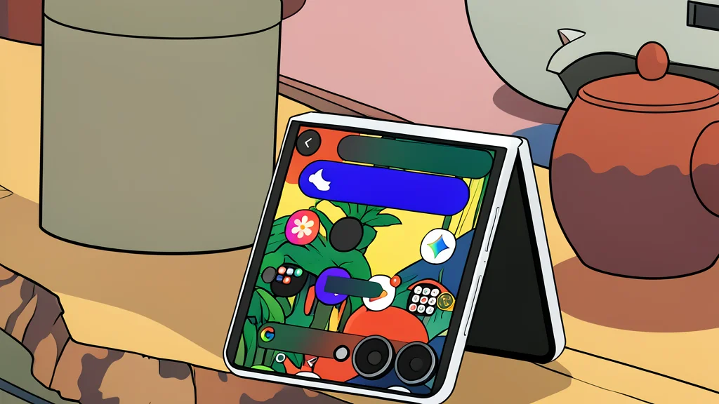 A sleek, rectangular smartphone with a visible hinge mechanism, resting on a smooth surface